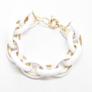 White enamel and 14k gold plated link bracelet